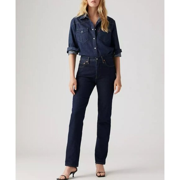 Levi's 26x28 Premium 501 Original Fit Women's Jeans Deep Breath - Dark Wash - Picture 1 of 7